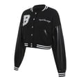 thumbnail image 4 of KOMOO Women Cropped Baseball Jacket Letter Print Long Sleeve Varsity Jacket Bomber Coats Streetwear, 4 of 9
