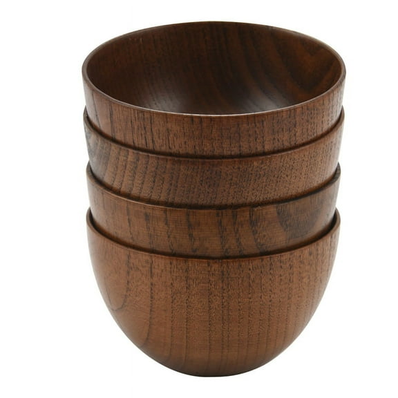 4 Pcs and Simple Wooden Bottomless Wooden Bowl Practical Soup Bowl for Restaurants and Hotels
