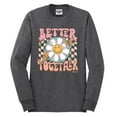 thumbnail image 2 of Wild Bobby Retro Better Together Daisy Smiley Face Checkered Background Vintage Men Long Sleeve Shirt, Heather Black, Medium, 2 of 6
