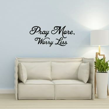 Pray More Worry Less Wall Decal Christian Wall Art Bible Quote Faith Home Decor VWAQ-2003 (Black 10"H X 22"W)