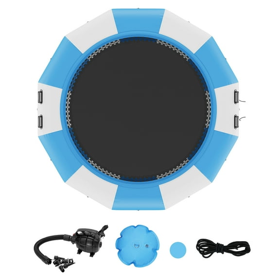 KFFKFF Inflatable Water Bouncer, 13ft Floating Trampoline with Ladder & Electric Air Pump, Portable Swim Platform for Kids and Adults, Ideal for Pool, Lake, and Water Activities