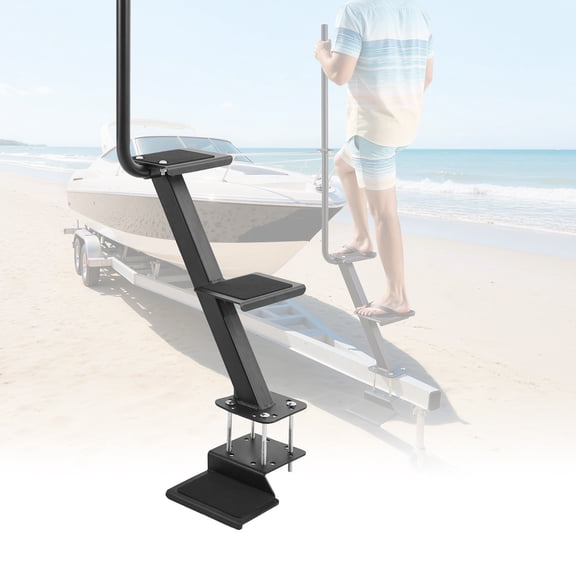 KFFKFF 3-Step Boat Trailer Ladder with Handle, Durable Carbon Steel Construction, Non-Slip Design, Adjustable Mounting Angles, Fits 3" x 3"/3" x 5"/4" x 4" Frames, Bottom Mount Installation