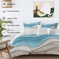thumbnail image 3 of 3 Piece Aqua Beige Ombre Duvet Cover Set Queen Size,Microfiber Comforter/Quilt Cover with Corner Ties and 2 Pillowcases,Modern Abstract Moire Art Geometric All Season Soft Bedding with Zipper Closure, 3 of 8