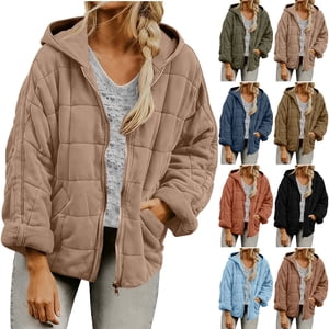 UPPADA Femmes Vestes de pupille d'hiver à capuche Zip up courte chaud Manteaux de puffe Veste matelassée Vêtements de dessus avec poches, Vesta de matelassée femmes imperméable orange,S