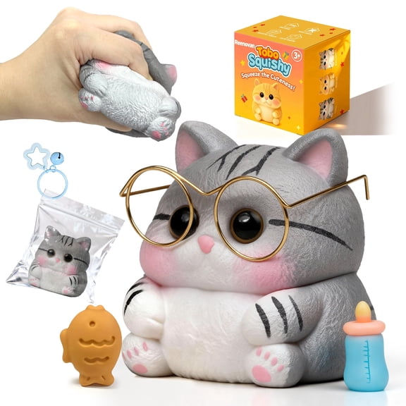 Cat Squishy Toys, Soft TPR Stress Relief Sensory Squeeze Toy, Cute Desk Decor, Birthday Gift & Party Favor for Kids Adults