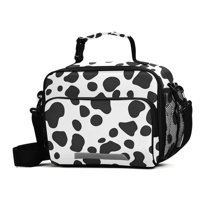 FORMRS Student Lunch Bag Insulated Reusable Cooler Box with Zipper Pockets, Cow Spots