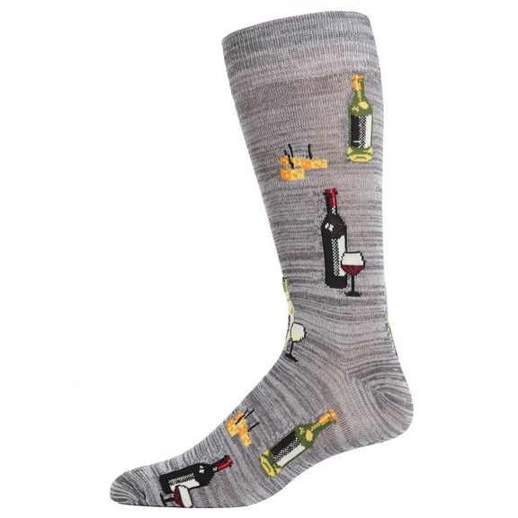 MeMoi Men's Wine and Cheese Bamboo Blend Novelty Crew Sock - Mens - Male, 10-13, Asphalt Marled