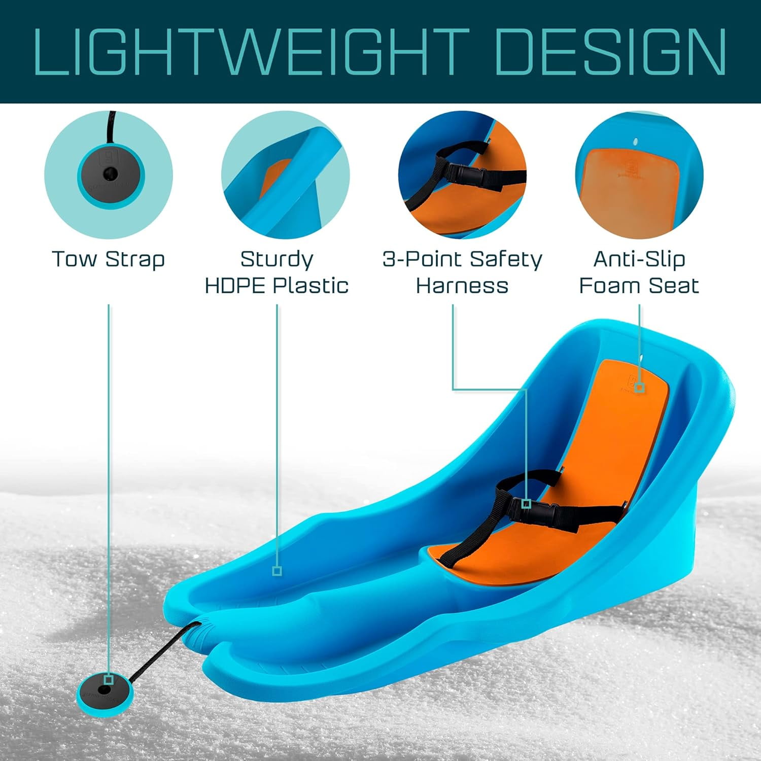 Gizmo Riders Baby Rider Mint Orange Pull Snow Sled for Toddlers, 55 lbs , Ages 6 Months+