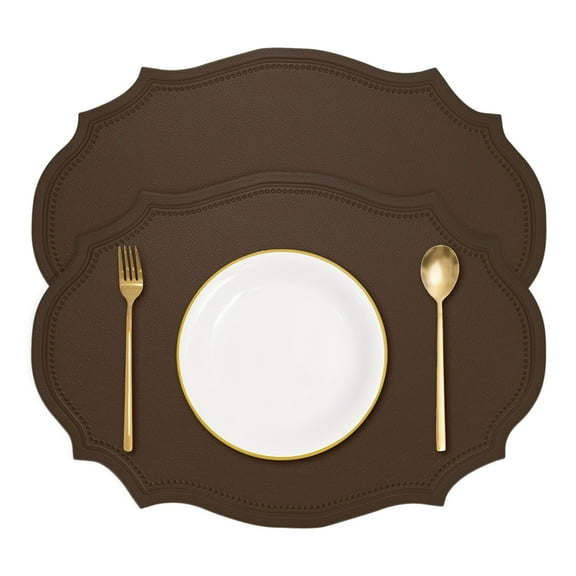 Leather Oval Placemats Set of 2, Washable Table Placemats, Brown