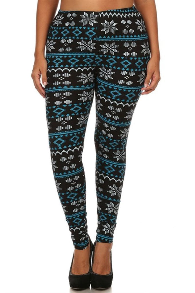 Womens Plus Size Teal Pixel Snowflake 