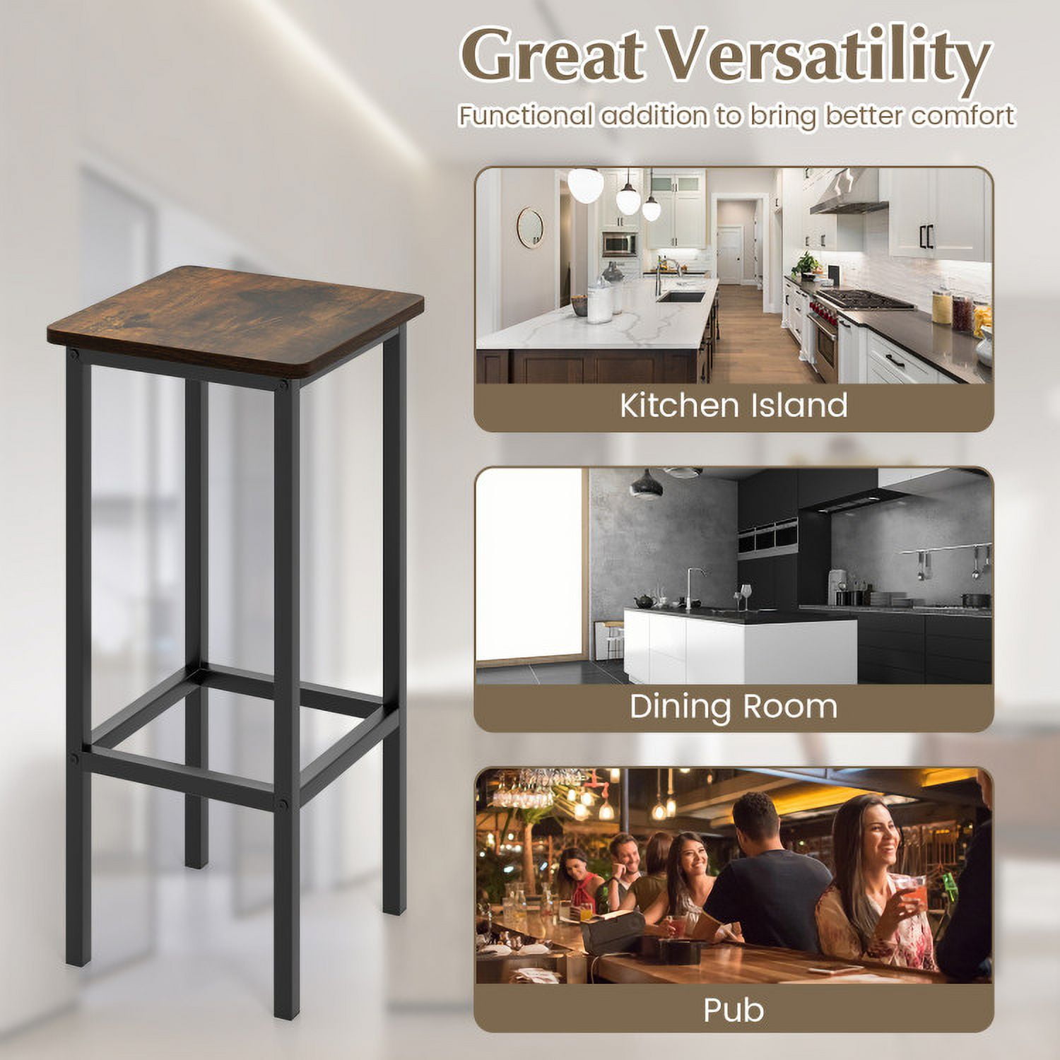 Demi Bonn 26" Set of 4 Bar Stool Set Bar Chair with Metal Legs and Footrest, Modern Kitchen Dining Chair, Brown