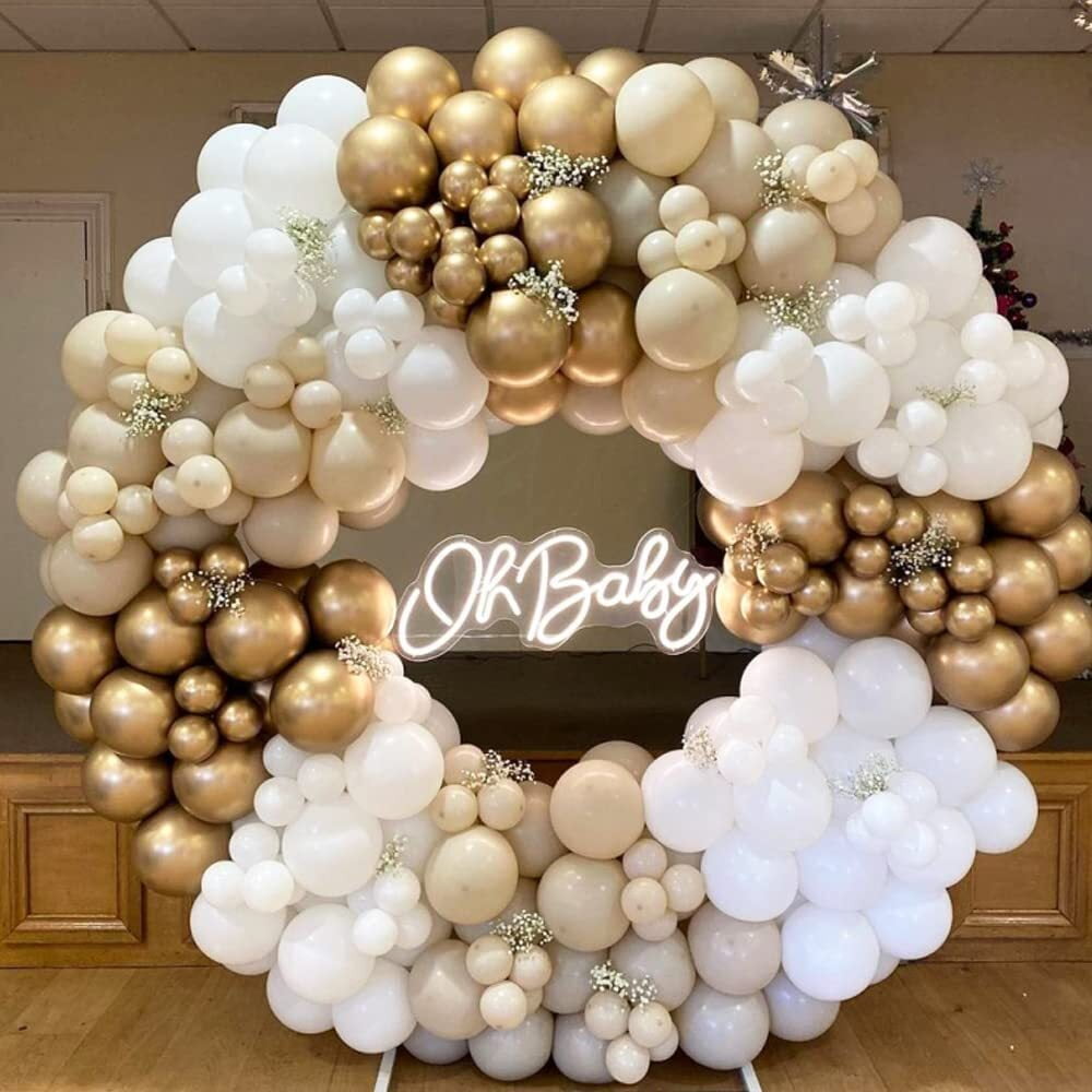 Gold White Balloons 25Pcs White Metallic Chrome Gold Latex Balloons Garland DIY Balloon Arch for Wedding Birthday Baby Shower Party Decorations