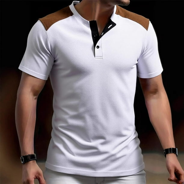 pstuiky camisetas para hombre, Blusa de manga corta de color liso para hombre, estilo informal de verano, a la moda ropa de hombre m