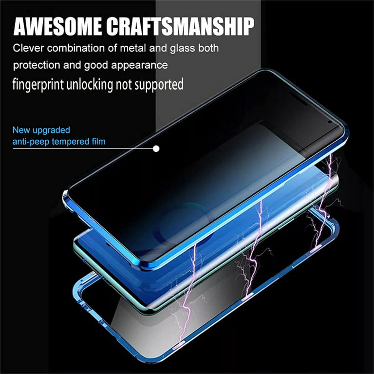 Privacy Screen Protector and Hybrid Case Cover for Samsung Galaxy S22 Phone  - TPU Film Fingerprint Works Anti-Peep Anti-Spy & Metal Ring Kickstand