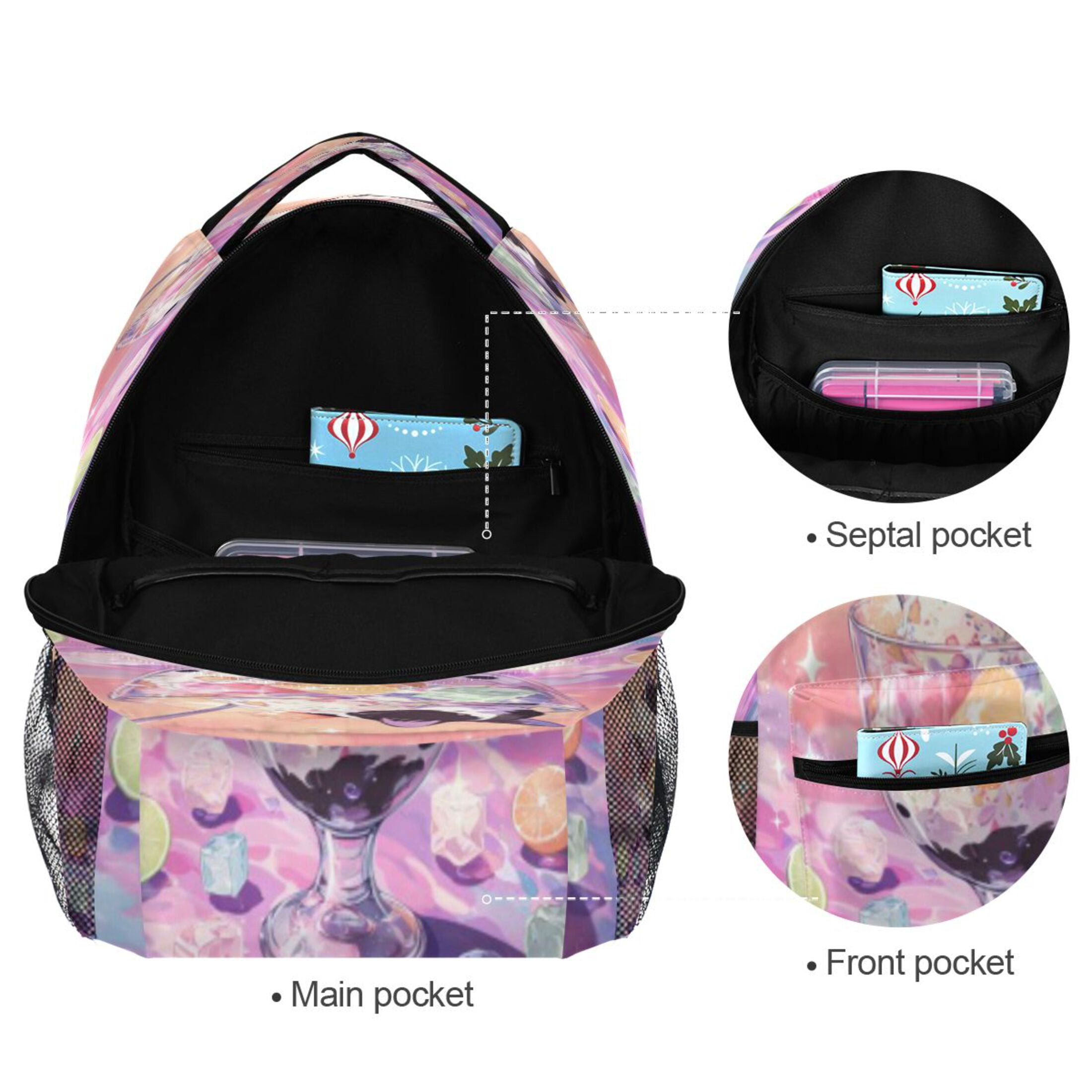 DIXRUYEE Backpack Schoolbag Cat Dessert Parfait Pattern 15L/18L 2-SIZE
