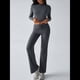 thumbnail image 5 of Conjuntos de 2 Piezas para Mujer, Larga, Cuello Redondo, Pantalones Acampanados de Cintura Alta, Conjuntos de Chándal, Ropa de Calle. Gris Oscuro M, 5 of 10