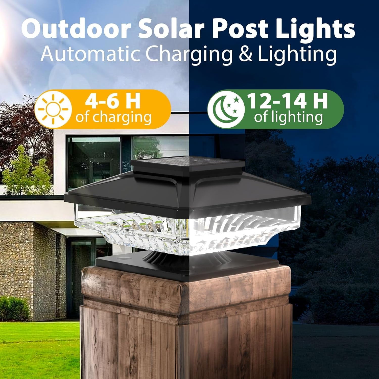 Solar Post Cap Lights, Bright White Solar Post Lights Outdoor Waterproof Fence Post Cap Lights, Outdoor Post Lights Solar Deck Lights for 4x4 5x5 6x6 Garden Decorative Wood Posts,6-PACK