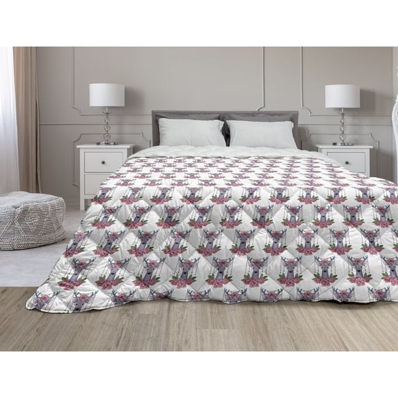 Tattoo Down Alternative Comforter, Colorful Vintage Cat Animal with Mandala Inspired Floral Motifs, Microfiber Quilt for All Season, 5 Sizes, Multicolor, by Ambesonne