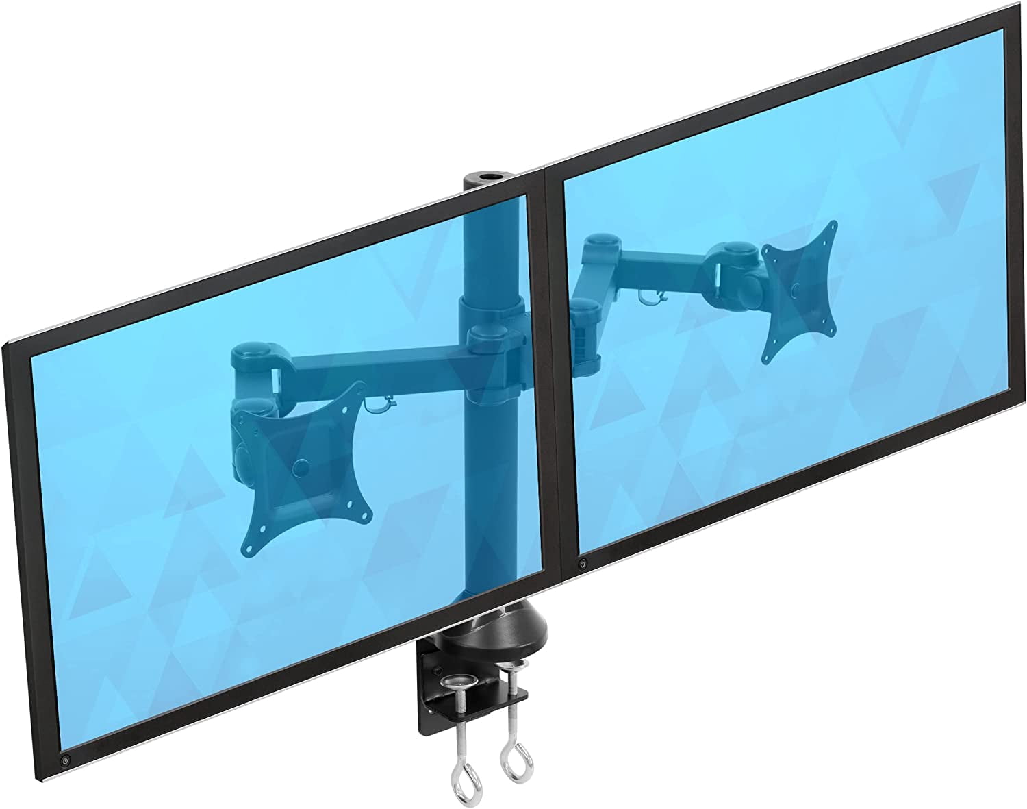 Mount-It! Dual Monitor Desk Stand | Fits 2 Computer Screens 19"-27" | Heavy Duty Full Motion Arms | C-Clamp and Grommet Base Mount