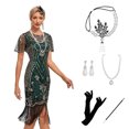 thumbnail image 3 of Vestido estilo flapper con escote de encaje y lentejuelas estilo art déco de los años 20 para mujer, vestido de cóctel para mujer con mangas de encaje semitransparentes, 3 of 5