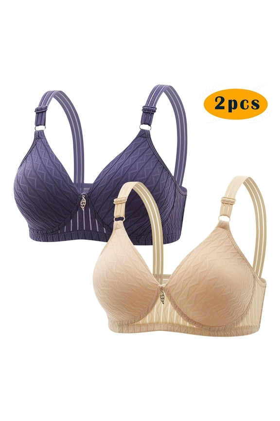 2PC Mini-mizer Bras for Women's Push-Up Embroidered Glossy Comfortable Breathable Bra Underwear No Rims