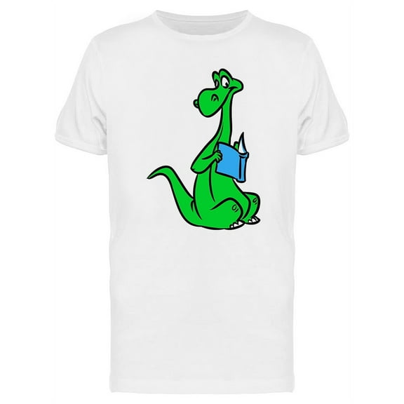 Green Dino Reading Book T-Shirt Men -Image by Shutterstock, Male 4X-Large