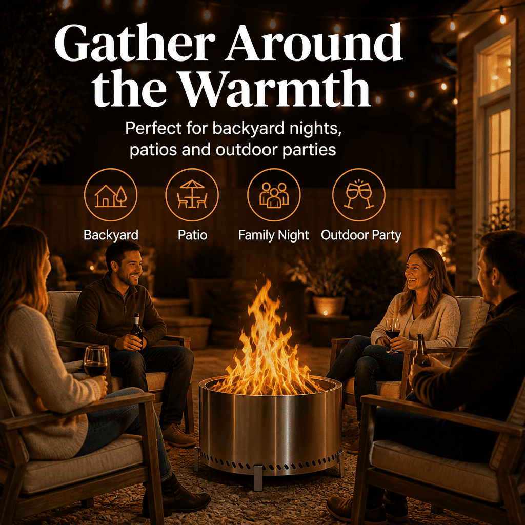 Eclaron 28inch Large Stainless Steel Smokeless Fire Pit Wood Burning Stove Outdoor Camping Patio Picnic