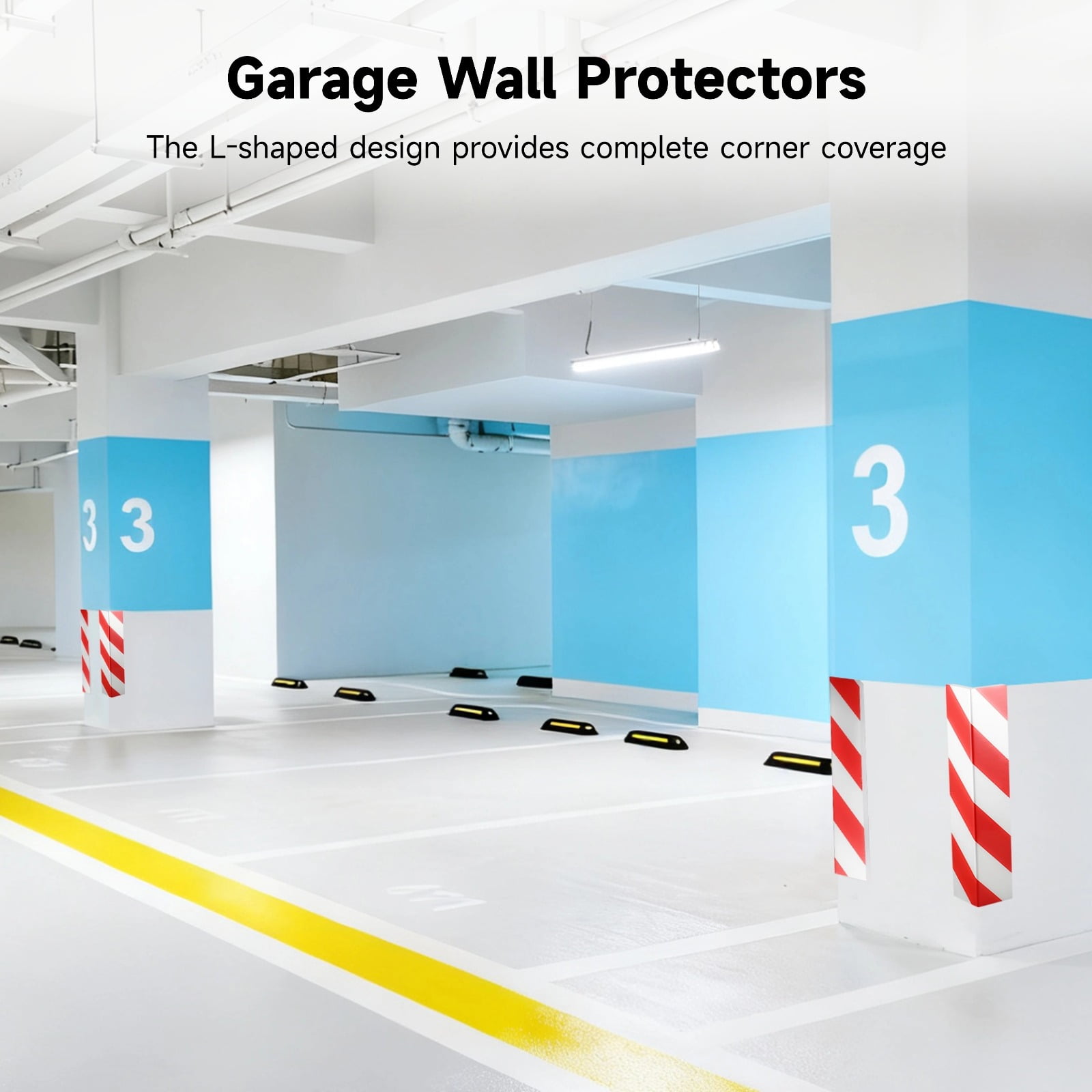 Garage Wall Protectors 8 Pcs, Wall Corner Guards, Strong Self-Adhesive Reflective Door Bumper Guards, Red & White, 15.7" x 5.9" x 0.8"