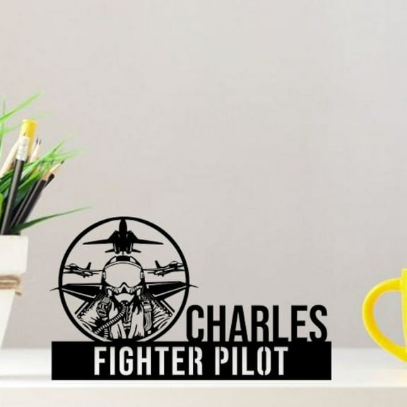 Handmadetneonsign Custom Fighter Pilot Desk Name Plate, Metal Nameplate For Desk, Desk Nameplate