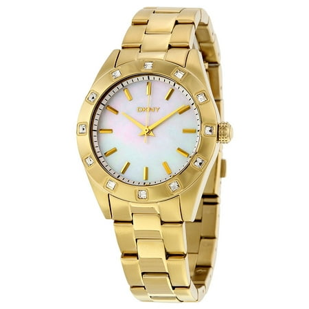 Pearl Tone Dial - DKNY NY8661 Glitz Gold Toned Steel Women's White Mother of Pearl Dial Watch New