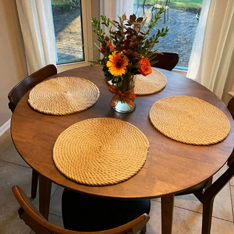 Set of 12 Round Placemats and Coasters, Elegant Braided Woven