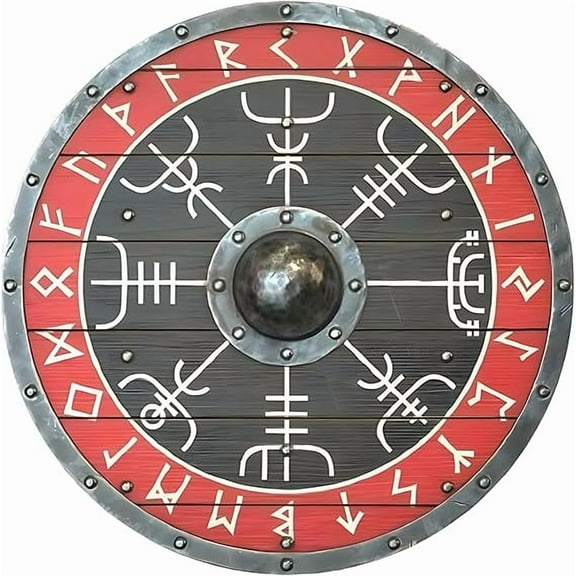 Medieval Vikings Era Shield 24" Shield Valhalla Designed Handmade Black Red Wooden Round Shield Cosplay Halloween Shield Gift