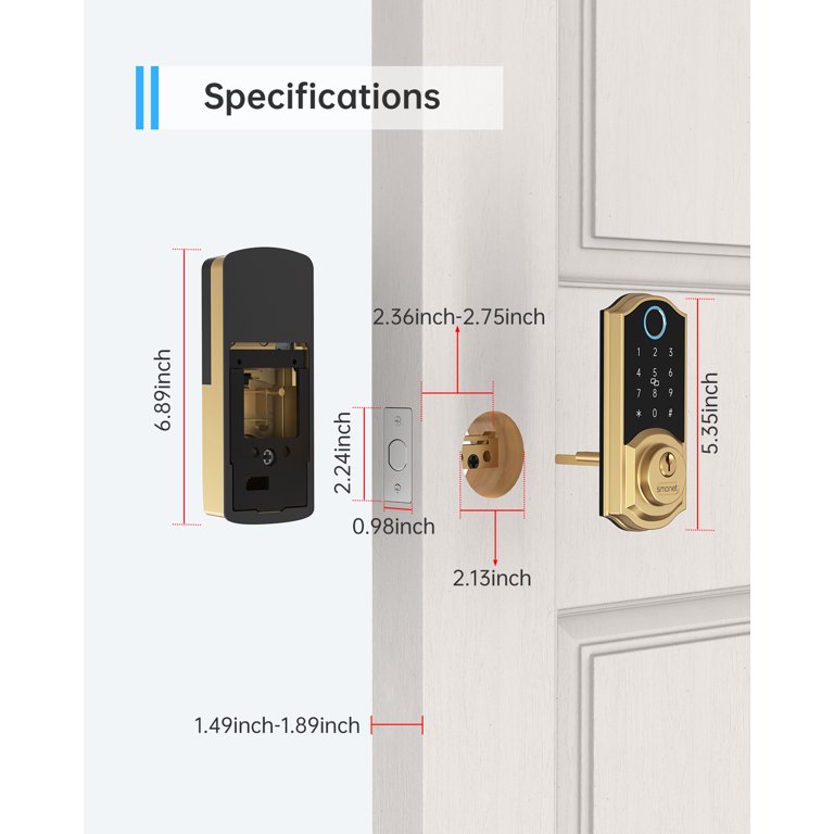 Smart Deadbolt, SMONET Fingerprint Electronic Deadbolt Door Lock with  Keypad-Bluetooth Keyless Entry Keypad Smart Deadbolt App Control, Ekeys  Sharing