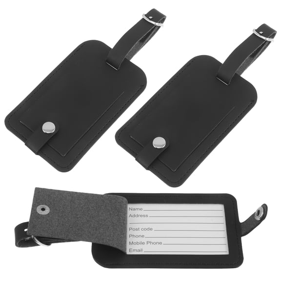 TABLZONE 3Pcs Black PU Luggage Tag Set Weather Resistant Suitcase Identification for Travel