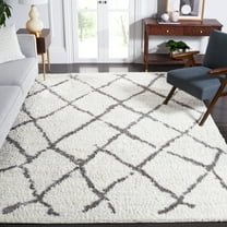 SAFAVIEH Berber Bentley Geometric Shag Area Rug, Cream/Light Gray, 8' x 10'