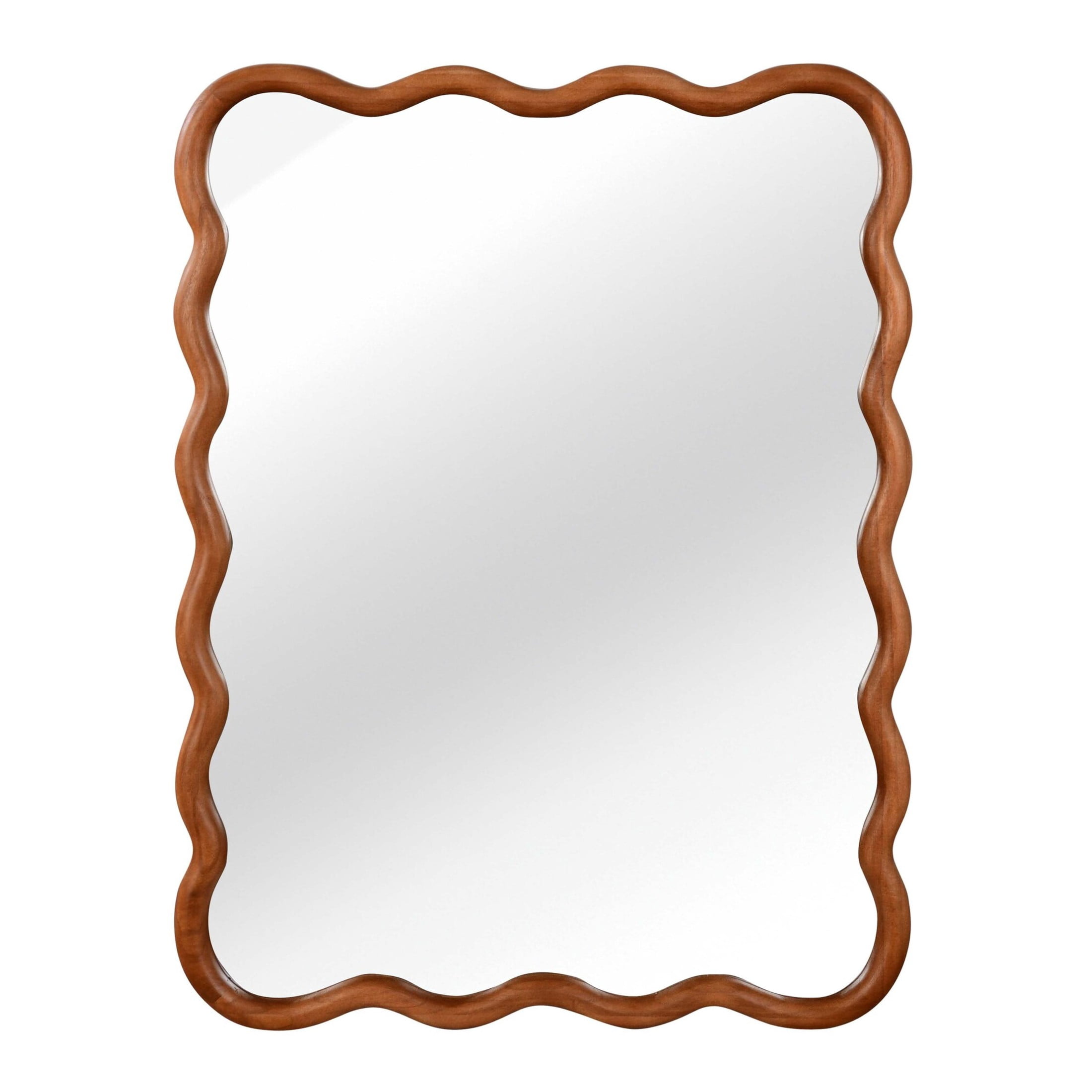 Noble House 30x40 Inch Wavy Rectangle Wall Mirror, Solid Wood Decorative Vanity Mirror, Yellow Brown