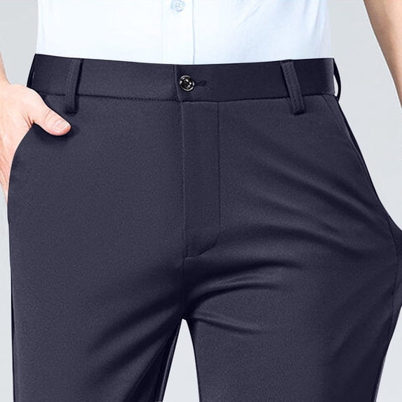 Kinrui Mens Casual Solid Color Elastic Waist Drawstring Beach Wide Leg Pockets Trousers for Men Summer Vacation Navy