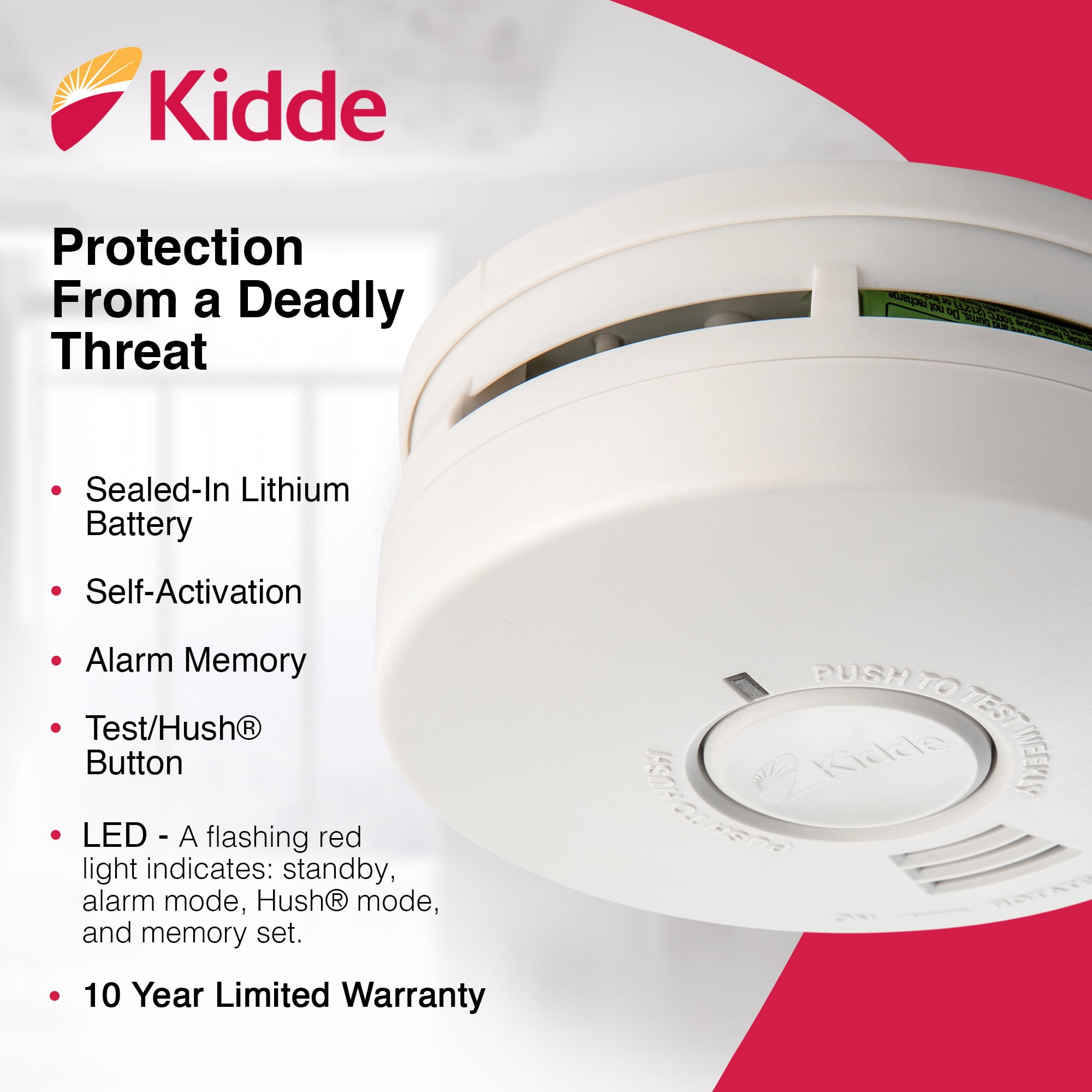 Kidde 10Y29 10 Year Optical Smoke Alarm Detector with Sealed In