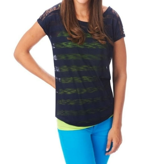 Aeropostale Womens Stripe Lace Back Pullover Blouse, Blue, Juniors, X-Small