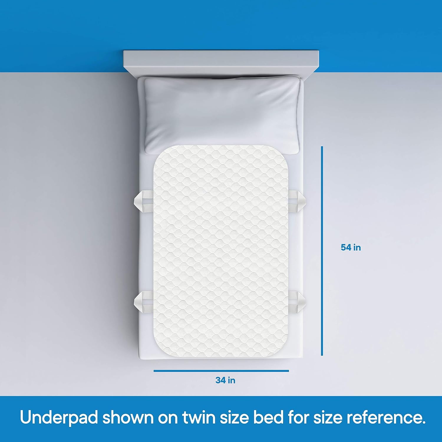 RMS Reusable & Washable Absorbent Waterproof Bed Pad Incontinence Protection, Blue, 34" x 54", 4 Handles