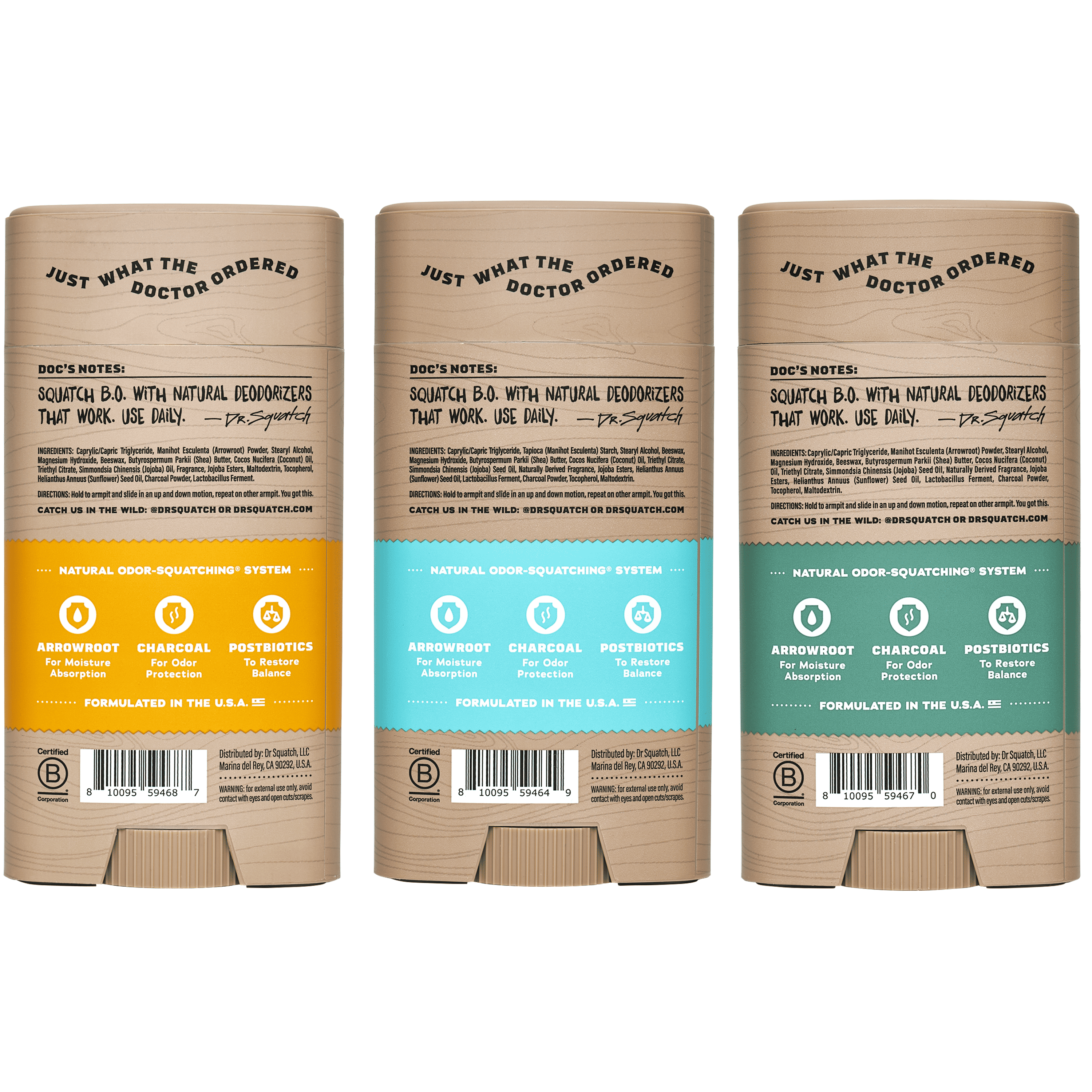 Dr. Squatch Mens Aluminum Free Deodorant Set, Natural Deodorant for Men, Summer Citrus + Coconut Castaway + Rainforest Rapids, 2.65 oz, 3 Pack