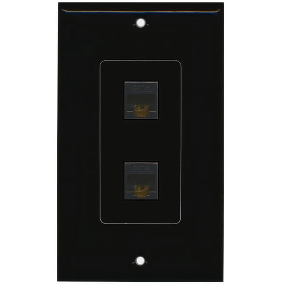 RiteAV 2 Port Cat6 Ethernet Wall Plate Jack Female-Female - 1 Gang [Black/Black]