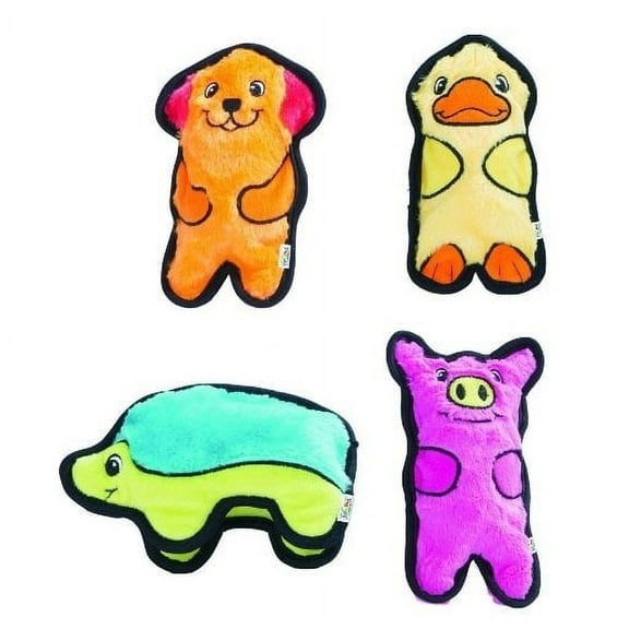 4 pc. Multi-Pack Outward Hound Invincibles Plush Stuffing-less Dog Toys with Squeaker