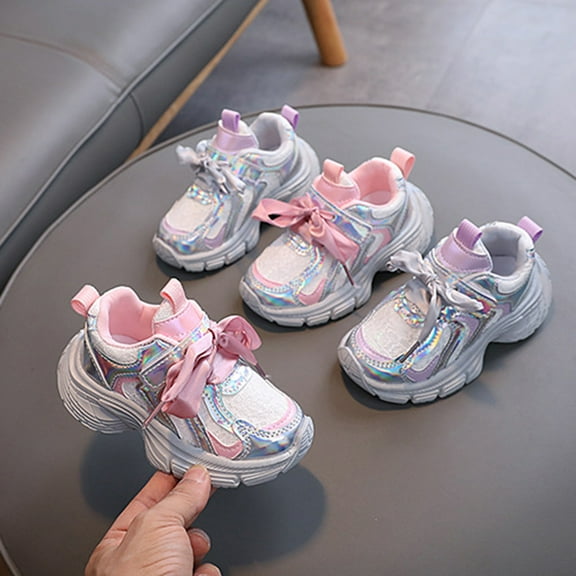 THDHVS Toddler Tennis Shoes,Shoes for Girls,Girls Sports Mesh Comfortable Soft Sole Non-slip Fabric Breathable Running Shoes Toddler Slip- Shoes Purple 18-24 Months