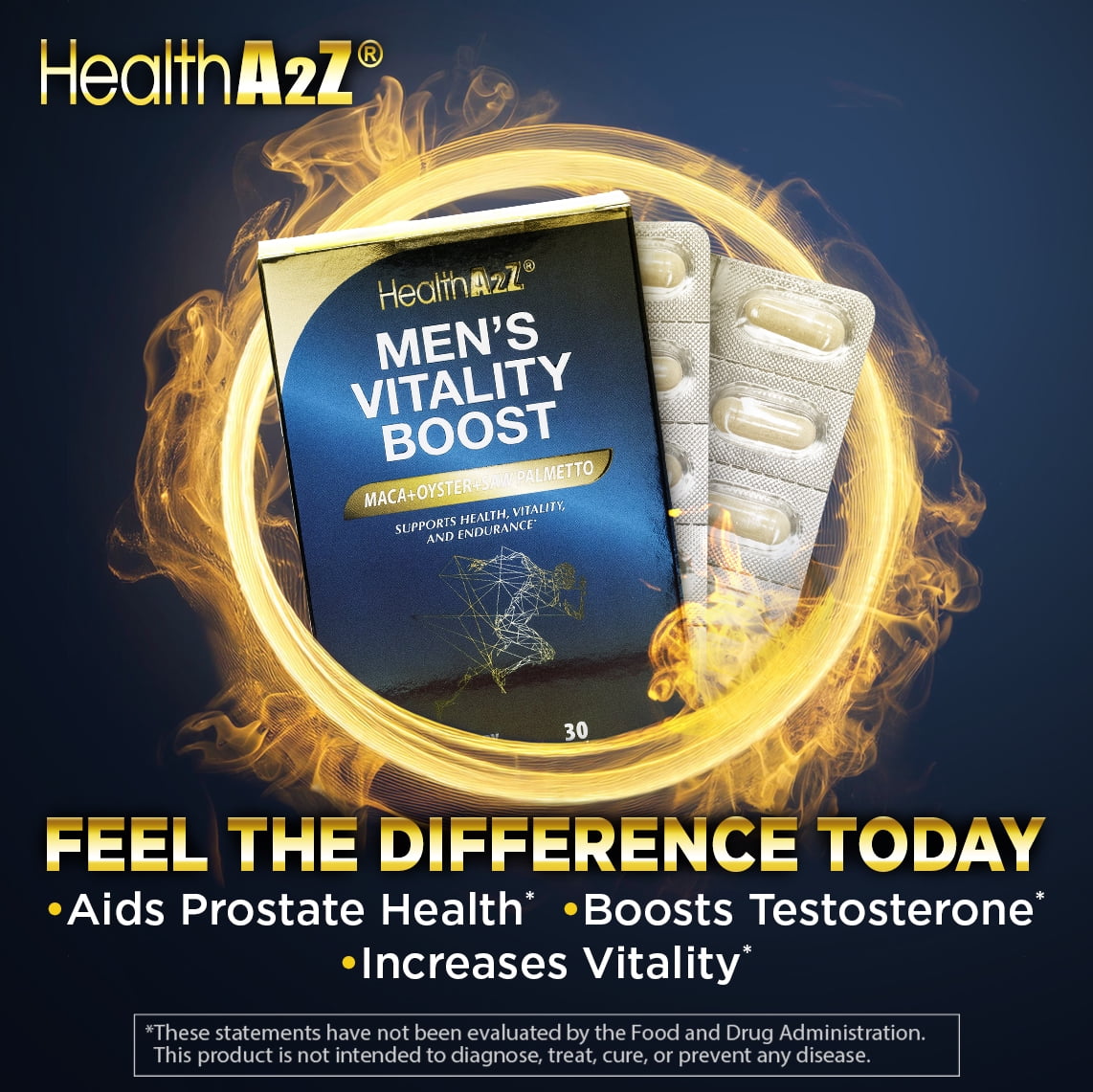 (2 pack) HealthA2Z Mens Vitamins and Testosterone Booster with Zinc, Vitality Boost for Prostate Health, 30 Capsules