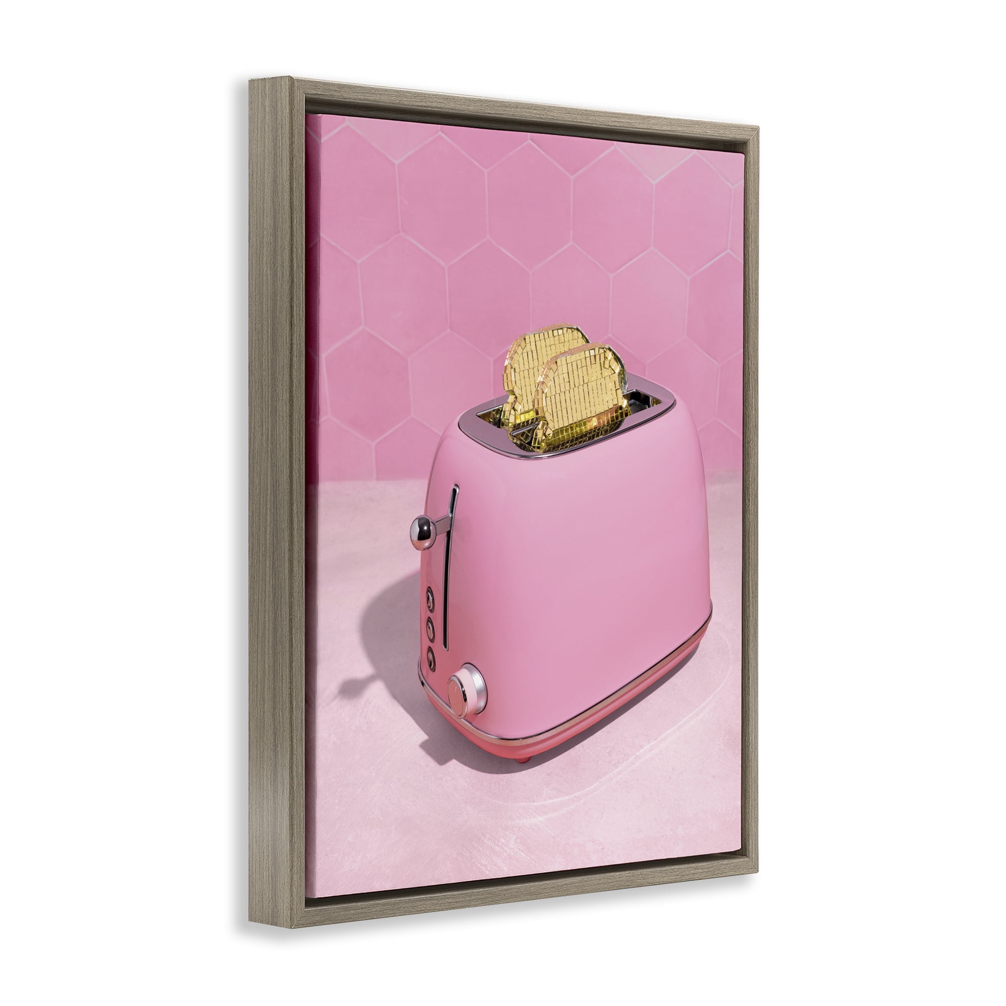 Stupell Industries Golden Toaster over Pink Brown Framed Floater Canvas Wall Art, design by LISH Creative