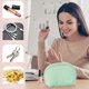thumbnail image 3 of Bolsa de cosméticos pequeña de cuero PU con cremallera de doble capa abierta de par en par para mujeres y niñas, 3 of 6