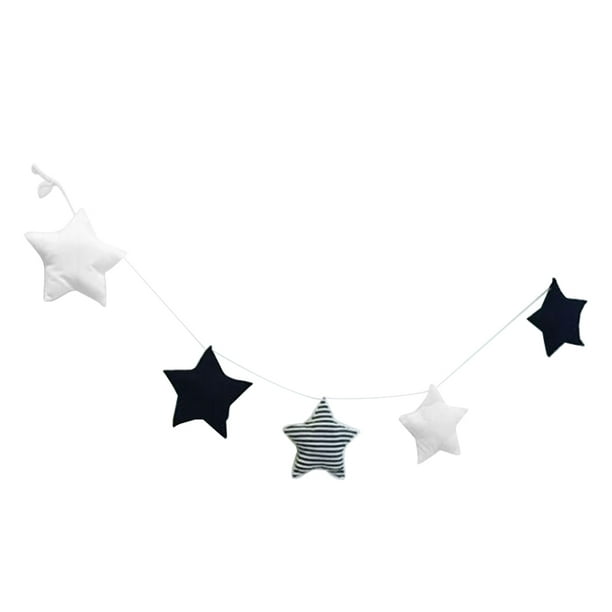 Facefd Wall Hanging Star String Decor Kids Room Star Wall Hanging String Decor Bedroom Wall Banner Cotton Rope Star Ornament, Black Black Show As Pict