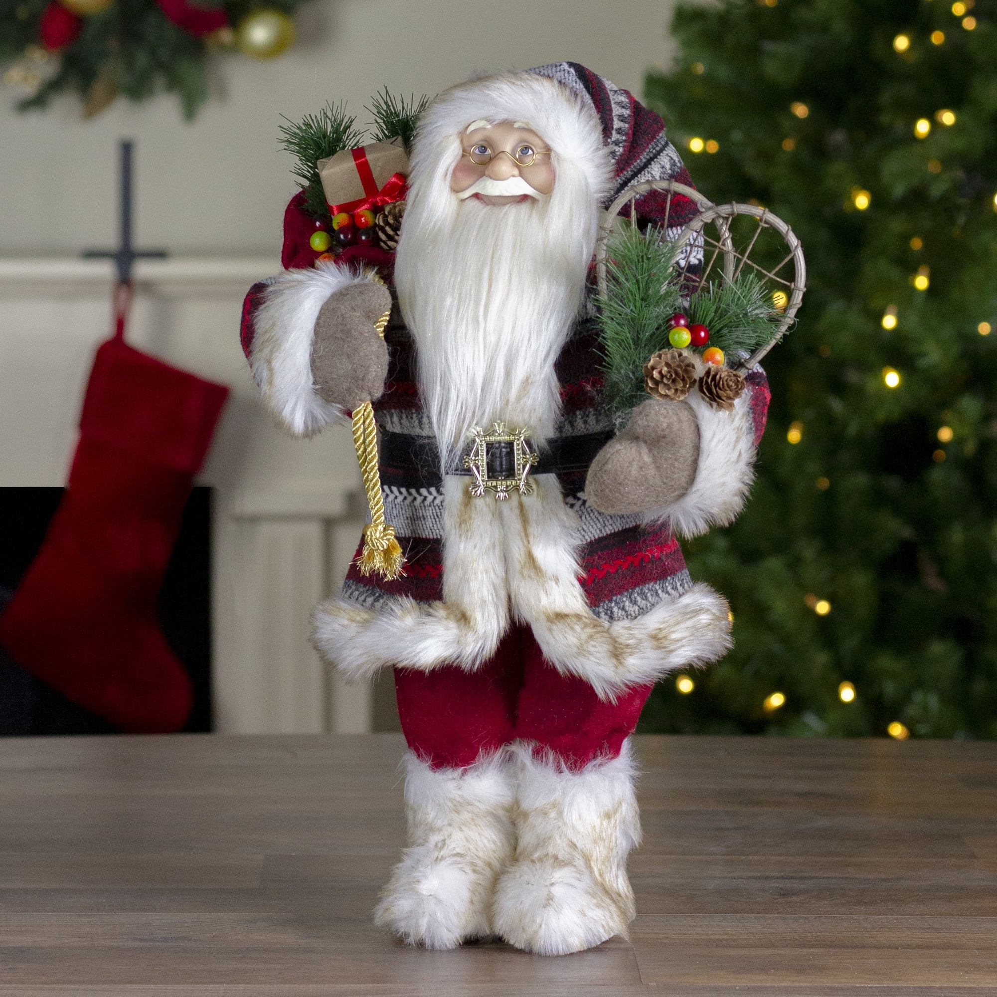18" Standing Santa Christmas Figure with Snow Shoes and Fur Boots