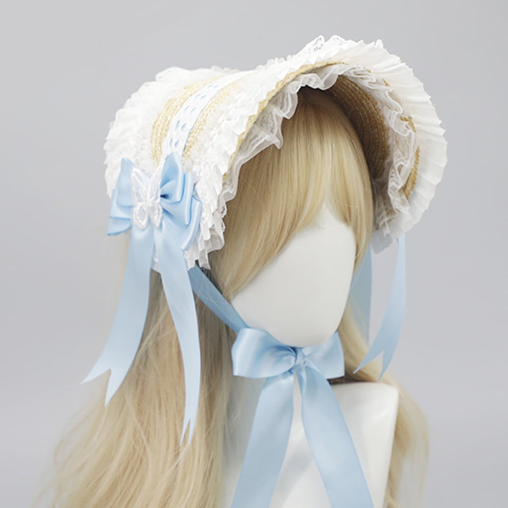 Victorian Lace Straw Bonnet Hat For Women And Girls With Bowknot Ribbon Great For TeaParties AndC0sp1ayEvent